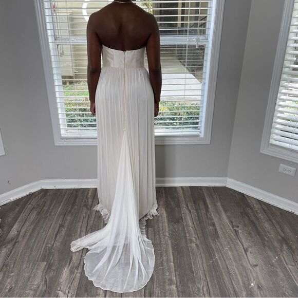 Anna Campbell Boned Strapless bodice silk chiffon corset Wedding Dress w train - Picture 12 of 14